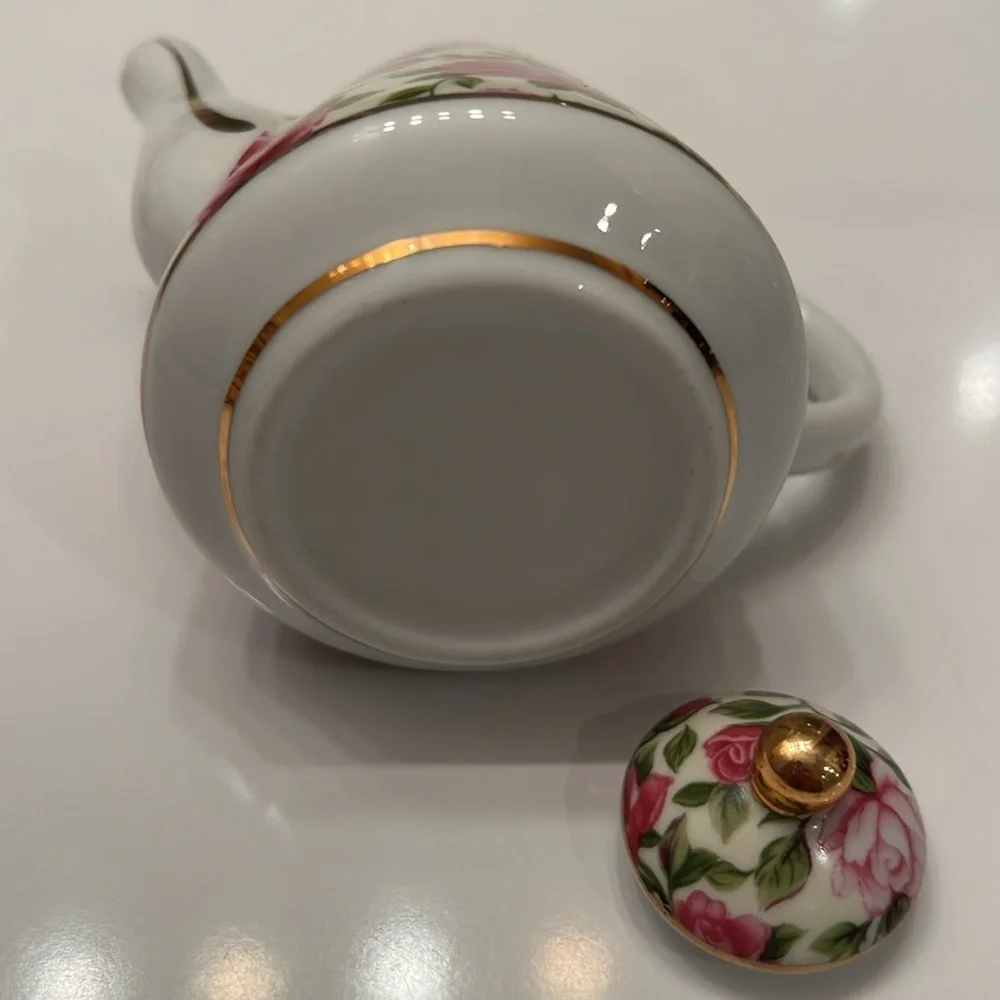 Vintage 🌸 3-Piece Mini Porcelain Set Bell, Teapot Egg Trinket Box Floral Small - Picture 10 of 16